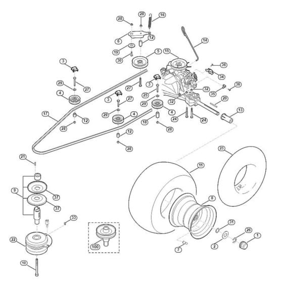 Gearbox, Rear Wheel, Blade Clutch for Stihl/ Viking MT 4112.1 SZ Ride on Mowers