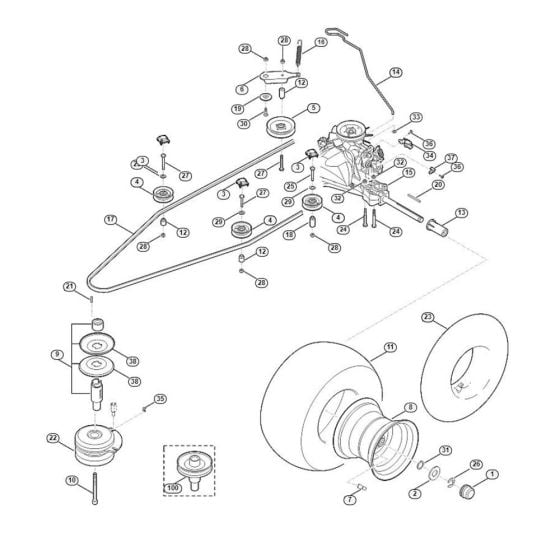 Gearbox, Rear Wheel, Blade Clutch for Stihl/ Viking MT 5097.1 Z Ride on Mowers