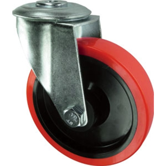 Polyurethane Tyre Swivel Castor - Nylon Ctr & Roller Bearing - Single Hole