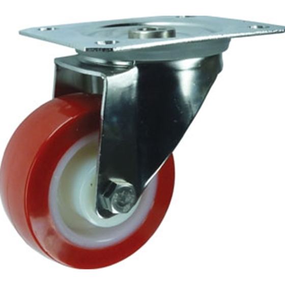 Polyurethane Tyre Swivel Castor c/w Nylon Ctr & Plain Bearing - Rect Plate