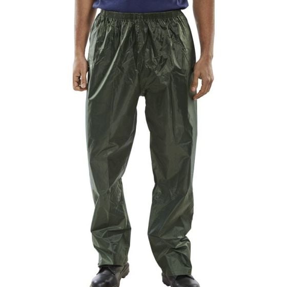 B-Dri Nylon Trousers L/weight PVC Coated Inner Elasticated Olive Green XXL