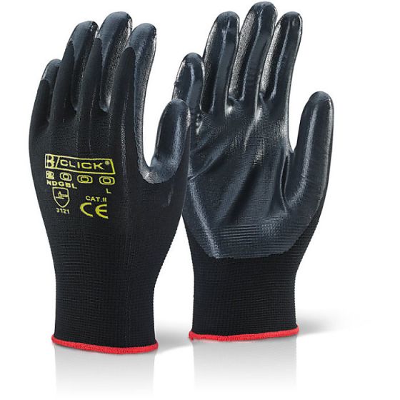 Nite Star Glove Seamless Shell Nitrile Coated Palm & Fingers Black 09/Large