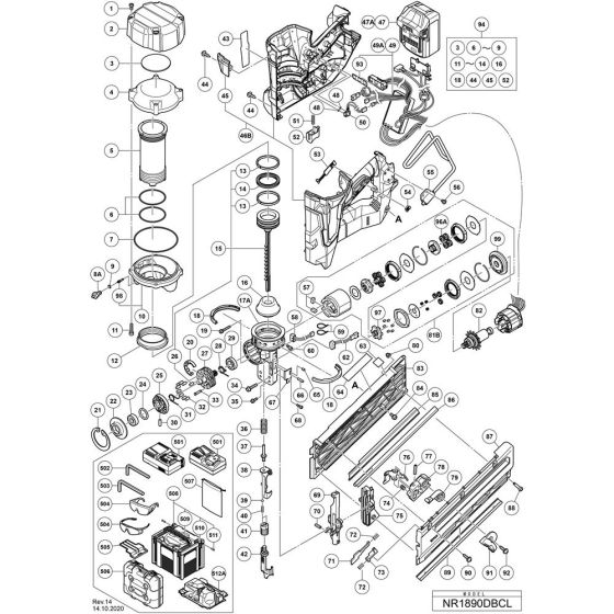 Main Assembly for Hikoki NR1890DBCL Cordless Nailer