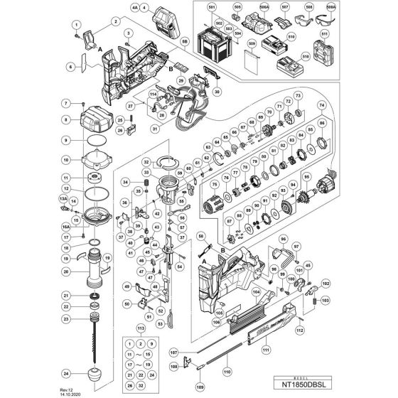 Main Assembly for Hikoki NT1850DBSL Cordless Nailer