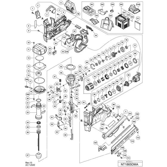 Main Assembly for Hikoki NT1865DMA Cordless Nailer