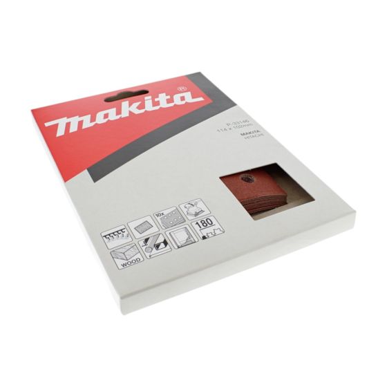 Hook & Loop 1/4 Punched Makita Red Sanding Sheets, 114mm x 102mm x 180g - P-33146