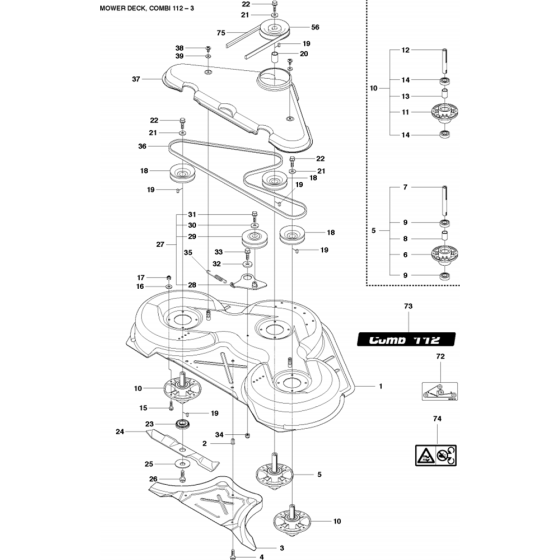 44"/112cm Cutting Deck Assembly-3 for Husqvarna P524 Riders