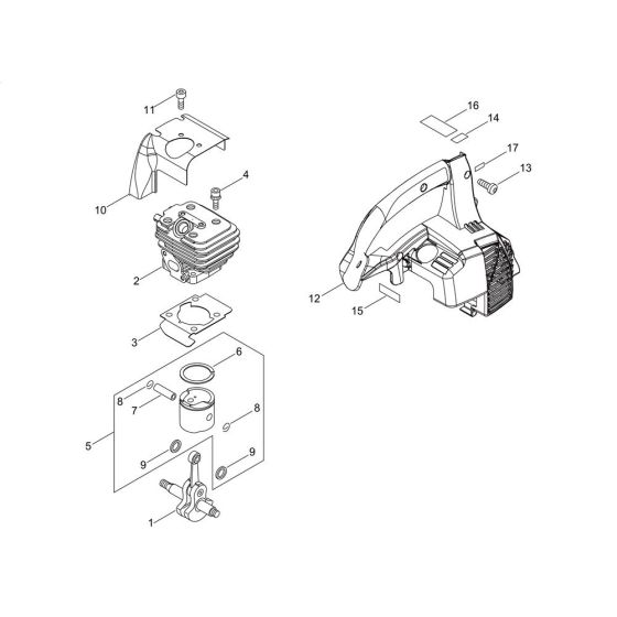 Cylinder, Crankcase, Piston for ECHO PB-250 Handheld Blower