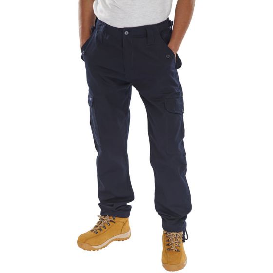 Combat Trousers Poly/Cotton Zip Fly & Pockets c/w Button Flaps Navy Blue 28
