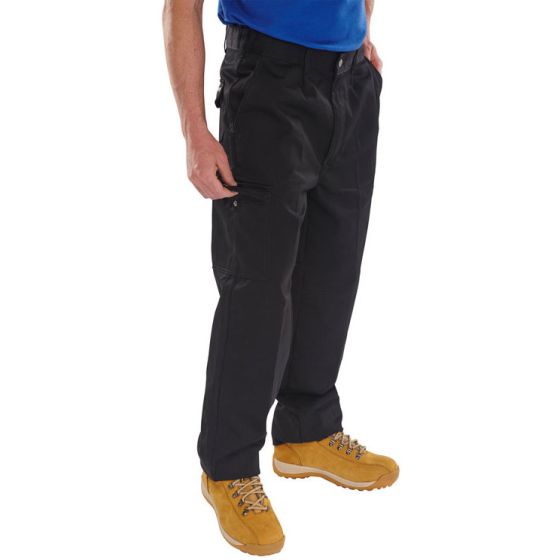Heavyweight Drivers Trousers 2 Front Pleats Poly/Cotton Reg Fit Black 30