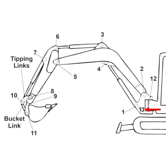 Pin (Position 13) Alternative 8mm Longer for Kubota KX016-4 Mini Excavator