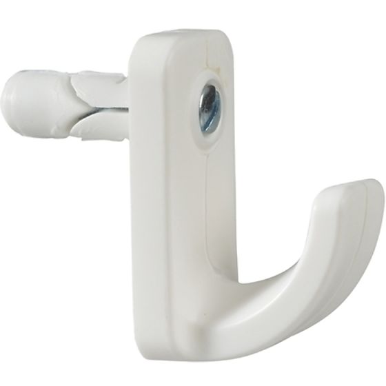 White Single Hollow Door Hook (1) by Plasplugs - HW124