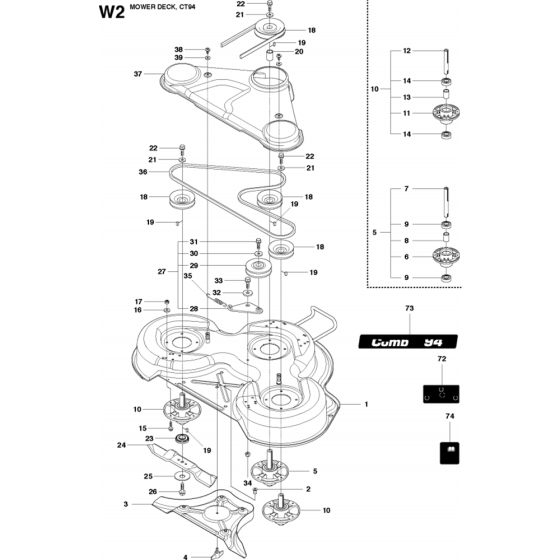 94cm Cutting Deck Assembly-3 for Husqvarna PR17 Riders