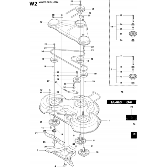 94cm Cutting Deck Assembly-3 for Husqvarna PR17 AWD Riders