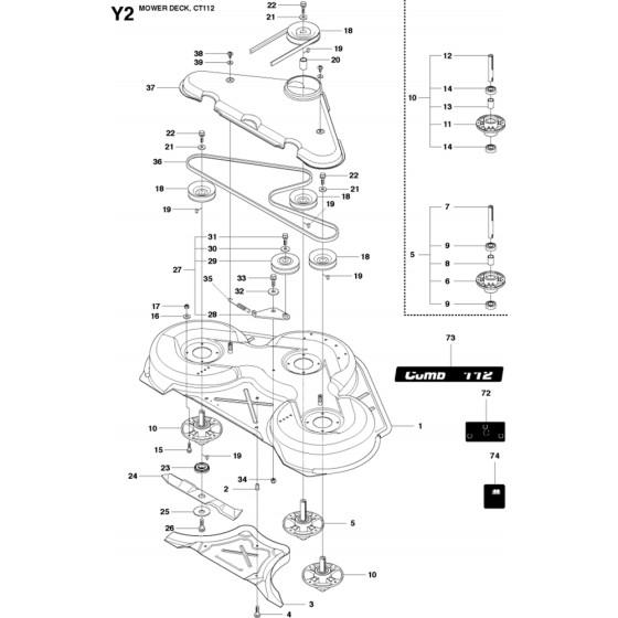 44"/112cm Cutting Deck Assembly-3 for Husqvarna PR17 AWD Riders