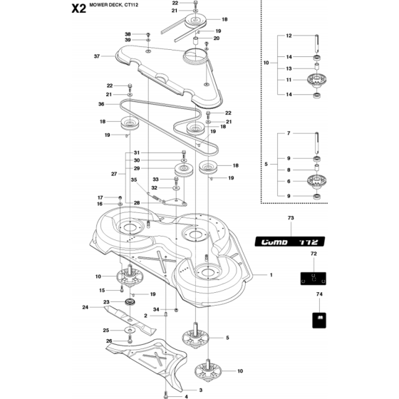 44"/112cm Cutting Deck Assembly-3 for Husqvarna PROFLEX 21 Riders