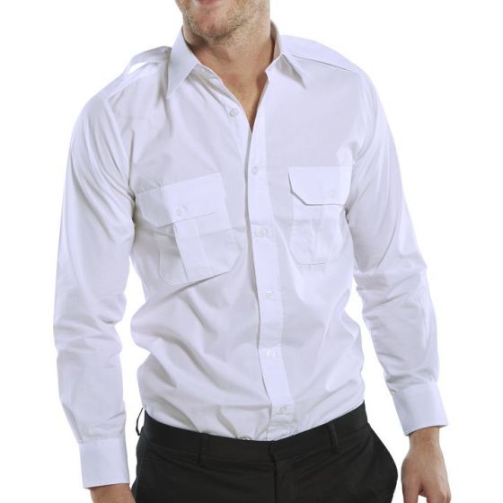 Pilot Shirt Long Sleeve Poly/Cotton Two Pockets Stiffened Collar White 15