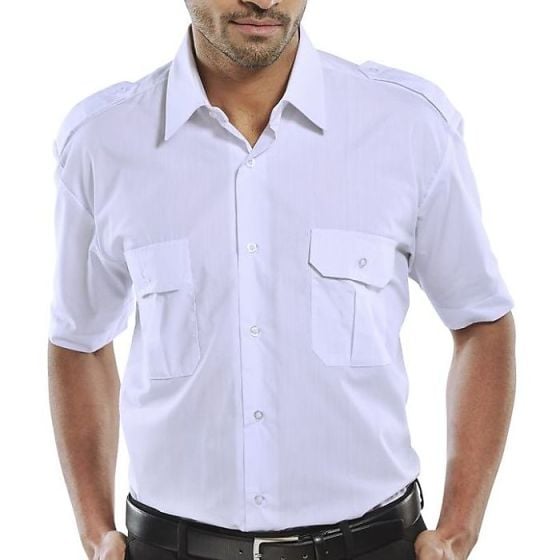 Pilot Shirt Short Sleeve Poly/Cotton Two Pockets Stiffened Collar White 20