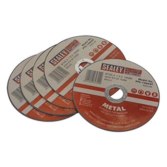 Cutting Disc Dia.100 x 1.2mm 16mm Bore Pack of 5 Sealey Part No. PTC/100CET5