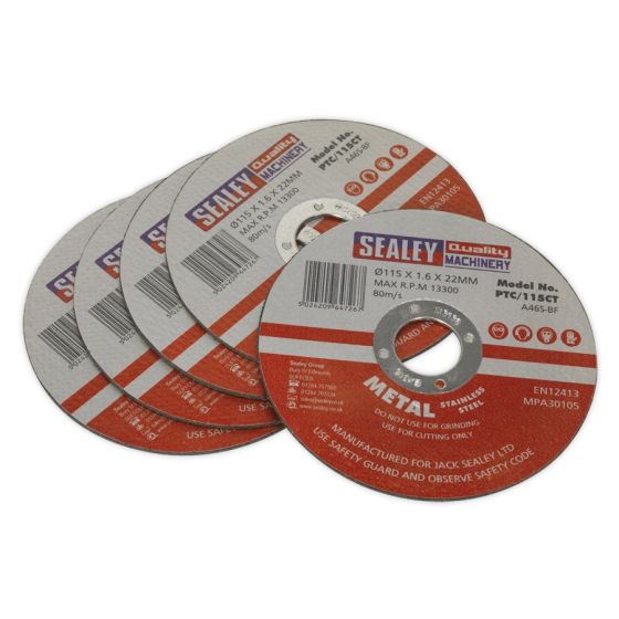 Cutting Disc Dia.115 x 1.6mm 22mm Bore Pack of 5 Sealey Part No. PTC/115CT5