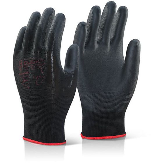 Nylon Knitted Gloves PU Coated Palm Integral Elasticated Wrist Black Large