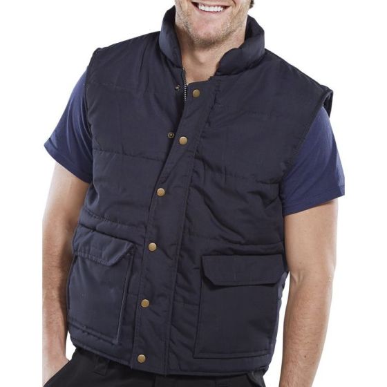 Quebec Body-warmer Quilted Polyester Cotton Stud & Zip Front Navy Blue XXXL