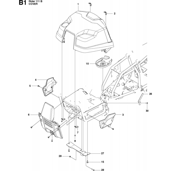 Cover Assembly-1 for Husqvarna R111 B Riders