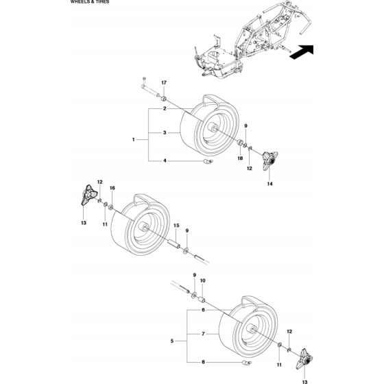 Wheels and Tires Assembly for Husqvarna R112 C Riders