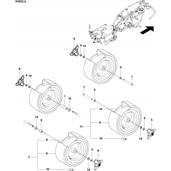 Wheels and Tires Assembly for Husqvarna R115 B Riders