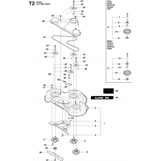 Mower Deck/Cutting Deck Assembly-2 for Husqvarna R13 C5 Riders