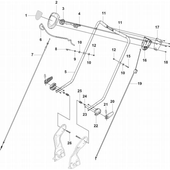 Handle & Controls Assembly for Husqvarna R148 SV Lawn Mowers