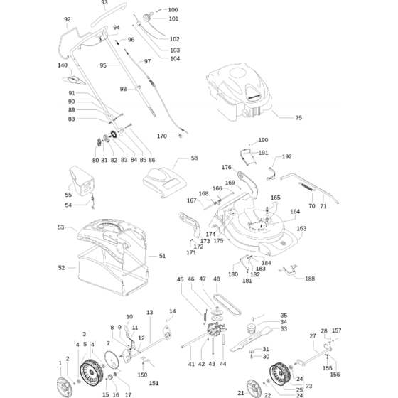 Complete Product Assembly for Husqvarna R150S Commercial Lawn Mower