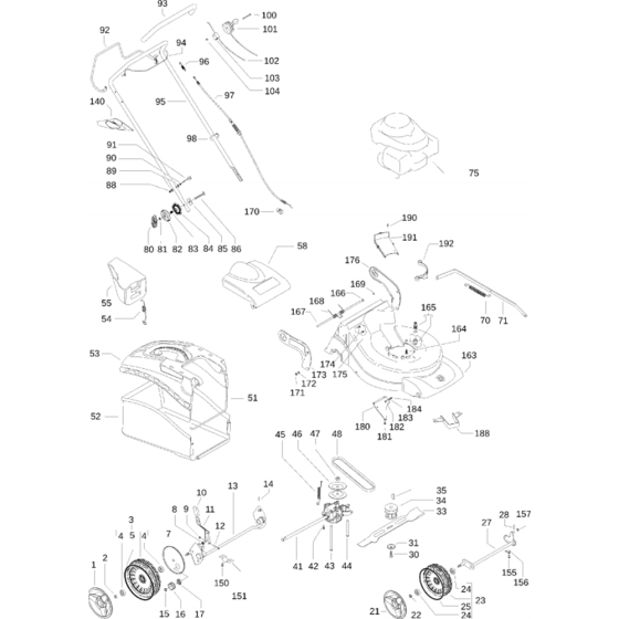 Complete Product Assembly for Husqvarna R150SH Commercial Lawn Mower