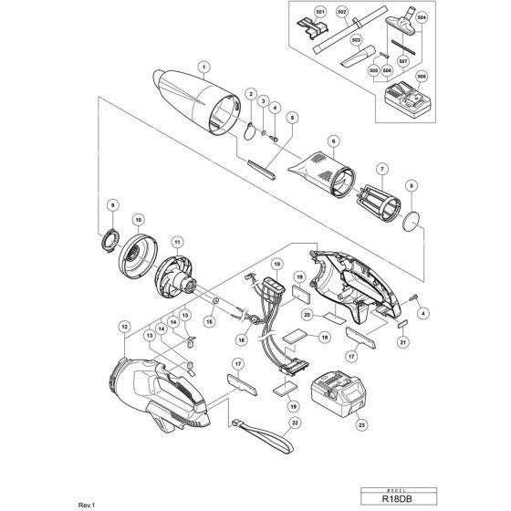 Main Assembly for Hikoki R18DB Cordless Cleaner