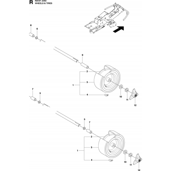 Wheels and Tires Assembly for Husqvarna R316 T AWD Riders