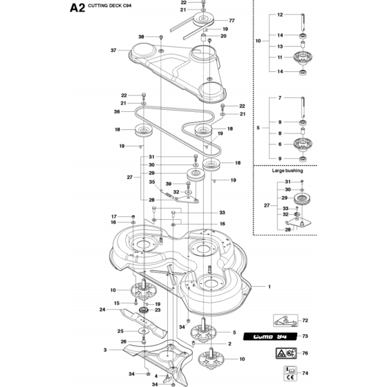 94cm Cutting Deck Assembly-2 for Husqvarna R316 Ts AWD Riders