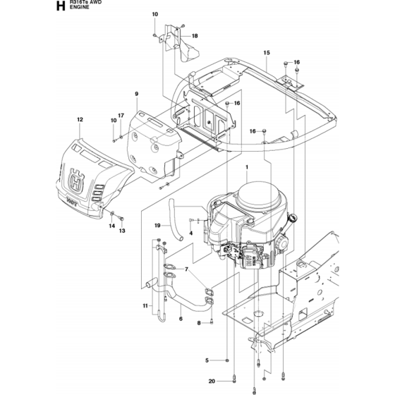 Engine Assembly for Husqvarna R316 Ts AWD Riders