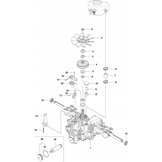 Transmission Assembly-2 for Husqvarna R320 AWD Riders