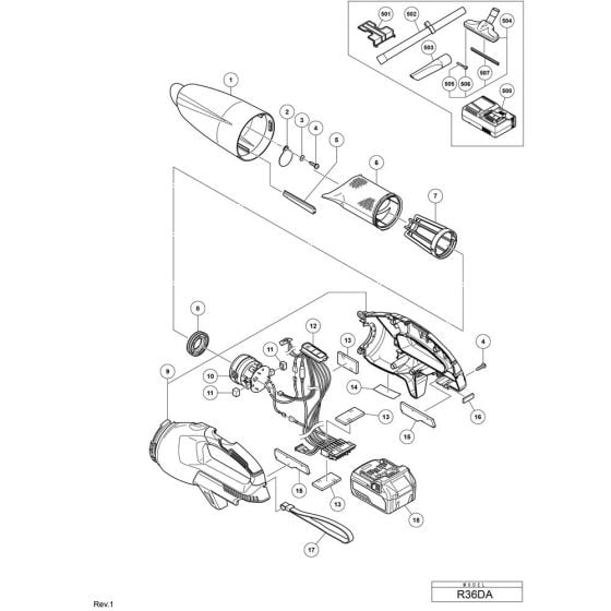 Main Assembly for Hikoki R36DA Cordless Cleaner