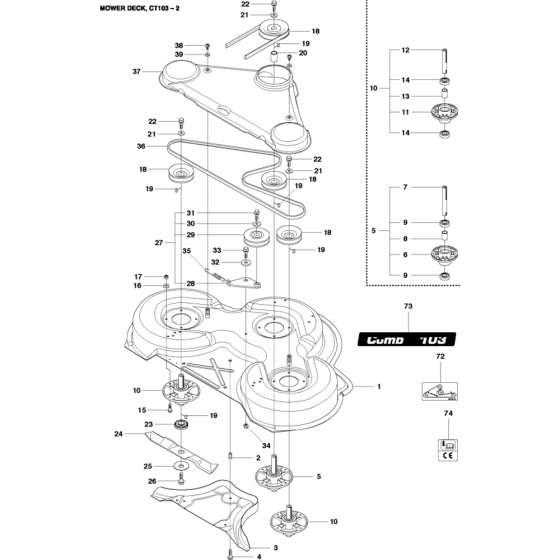 103cm Cutting Deck Assembly-3 for Husqvarna R418 Ts Riders