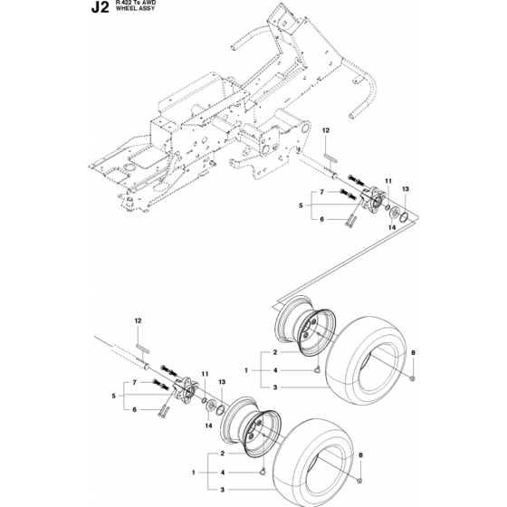 Wheels and Tires Assembly for Husqvarna R422 Ts AWD Riders