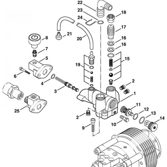 Regulation Valve Block for Stihl RB 300 K Cold Pressure Washers.