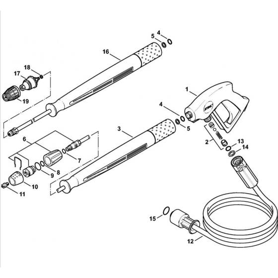 Spray Gun, Spray Lance for Stihl RB 402 Cold Pressure Washers.