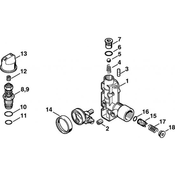 Regulation Valve Block (15.96)for Stihl RE 102 KM, RE 104 KM, RE 106 KM  Cold Pressure Washers.