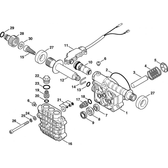 Pump Housing, Valve Block for Stihl RE 107 Cold Pressure Washers.