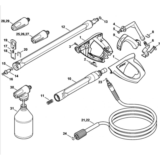 Spray Gun, Spray Lance/ Wand for Stihl RE 108 Cold Pressure Washers.