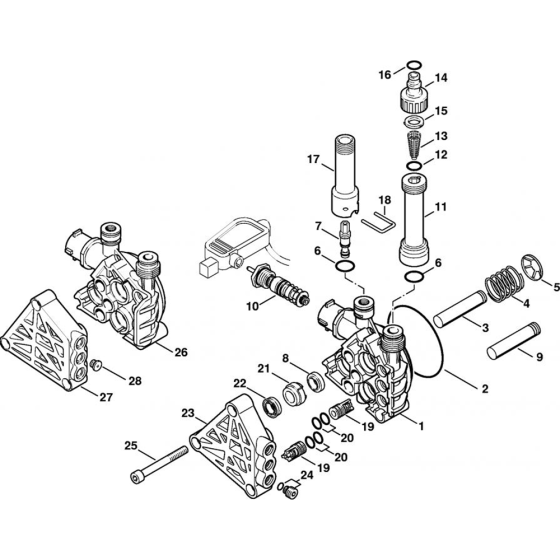 Pump, Valve Block for Stihl RE 116 K, RE 126 K  Cold Pressure Washers.