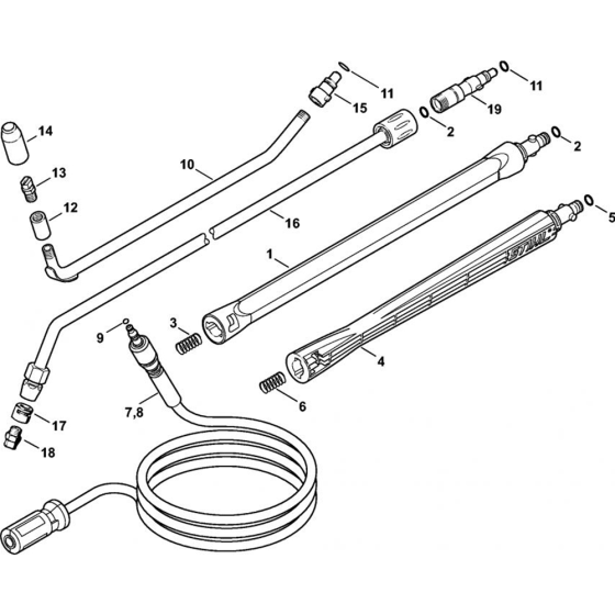 Spray Gun, Spray Lance/ Wand (05.2007)for Stihl RE 117, RE 127, RE 127 PLUS Cold Pressure Washers.