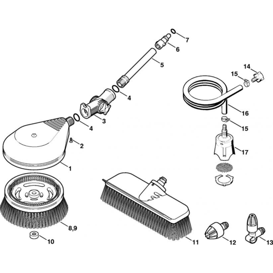 Washing Brush, Suction Hose for Stihl RE 118, RE 128 PLUS  Cold Pressure Washers.