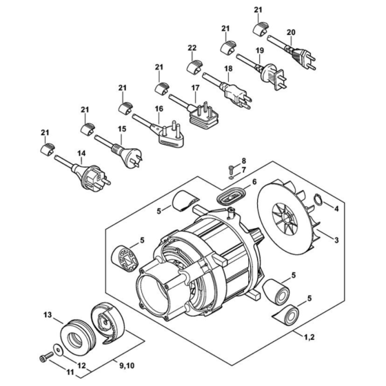 Electric motor, Connecting cable for Stihl RE 130 PLUS Pressure Washer